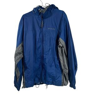 Columbia Men’s Blue Gray Full Zip Up Lightweight Hooded Windbreaker Rain Coat XL